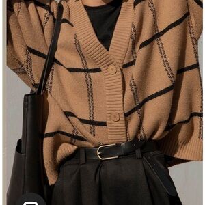 OAK + FORT Tan and Black Cardigan